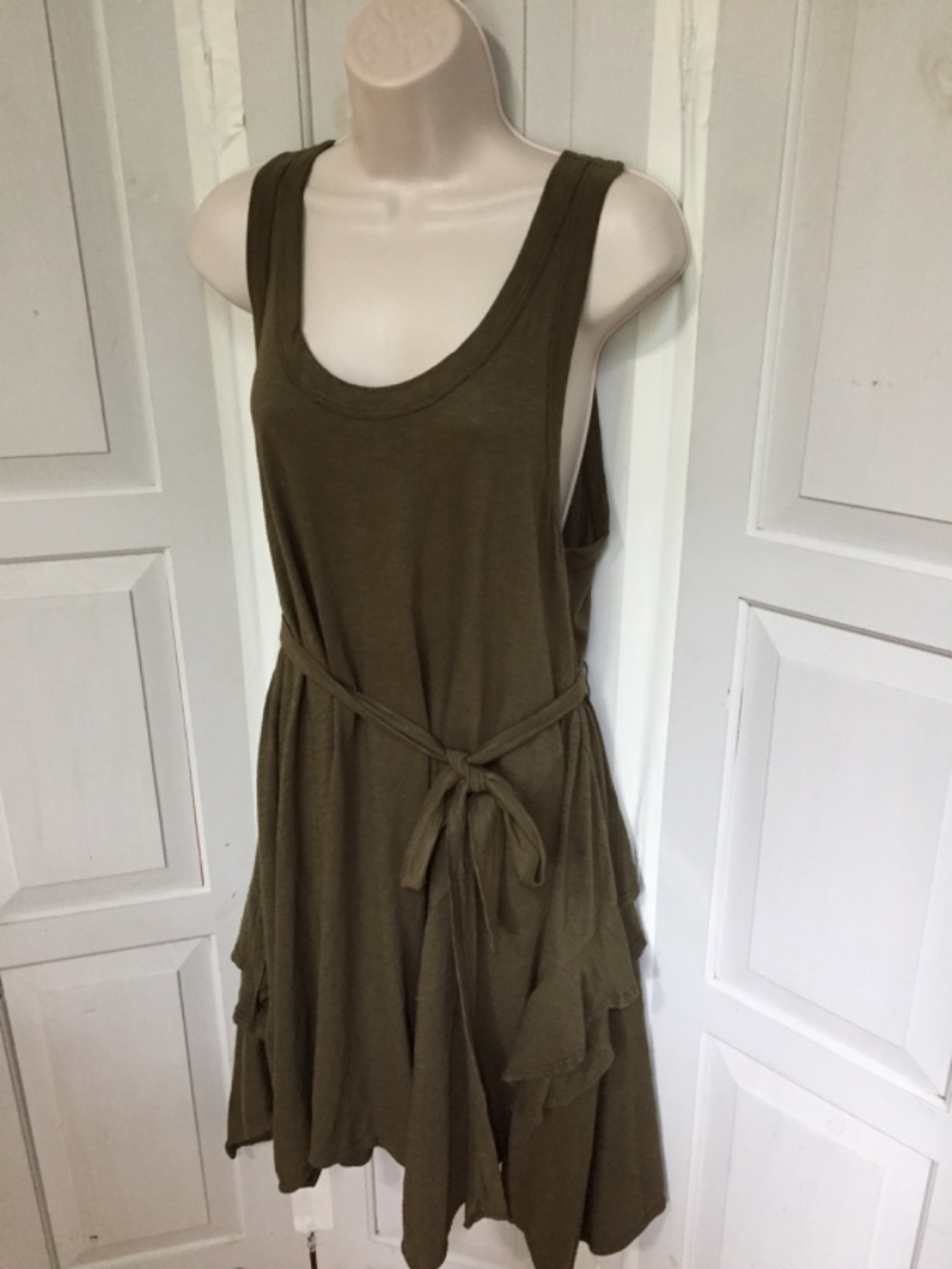 Wilt Olive Green Sleeveless Tank Dress w/ Tie Waist & Back Ruffle - Picture 6 of 15